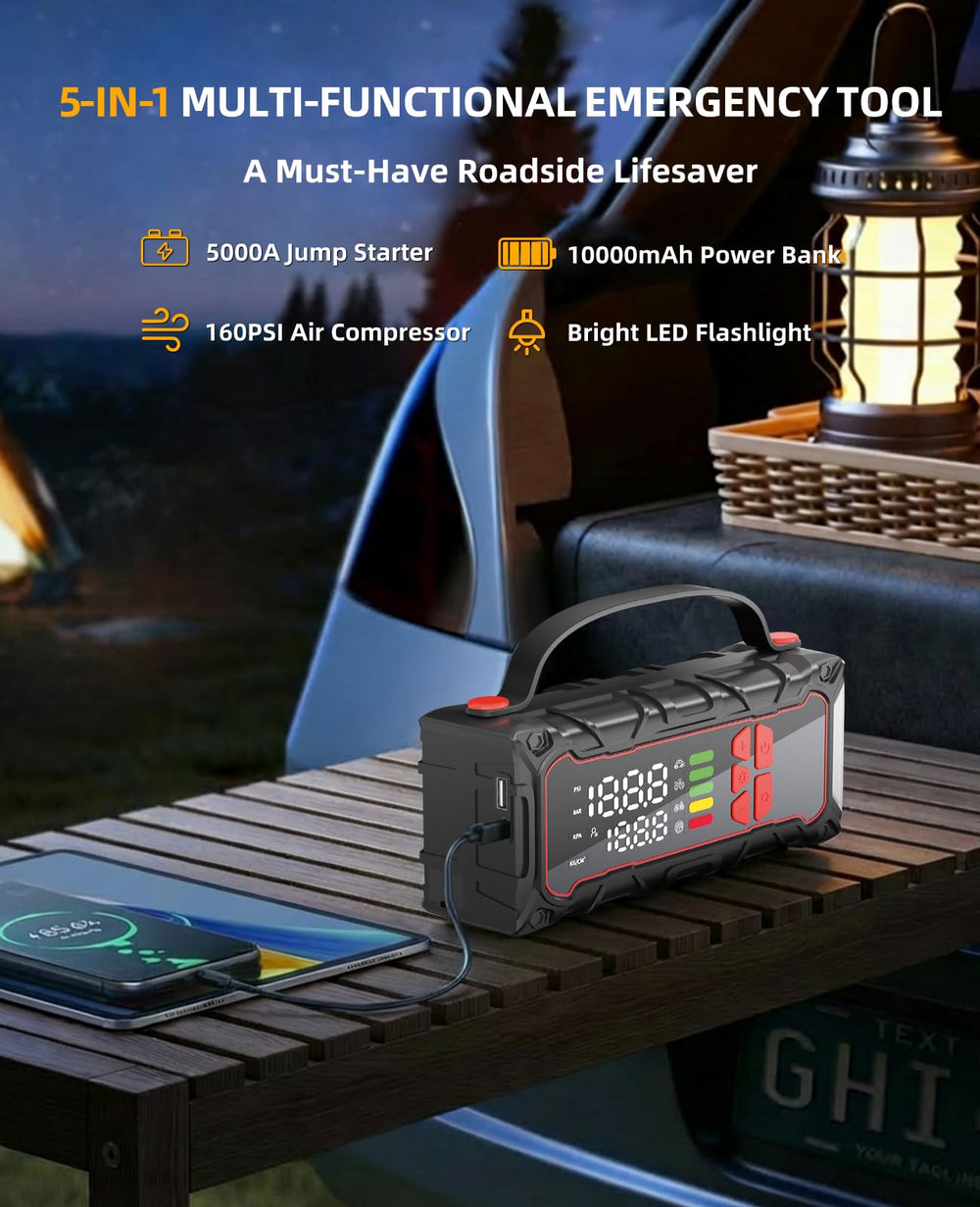 Soramir 5000A jump starter LED flashlight modes
