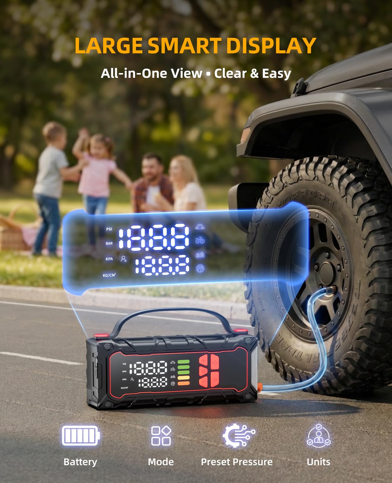 Soramir 5000A jump starter power bank USB charging