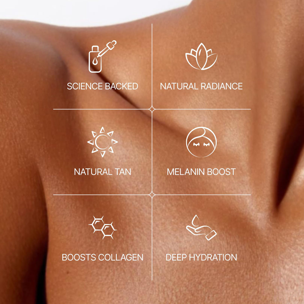 Sorelle Beauty tanning drops packaging box highlights vegan, dermatologist-developed science.