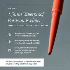 Closeup of lash-line application demonstrating micro-precision control with SOSHE eyeliner.