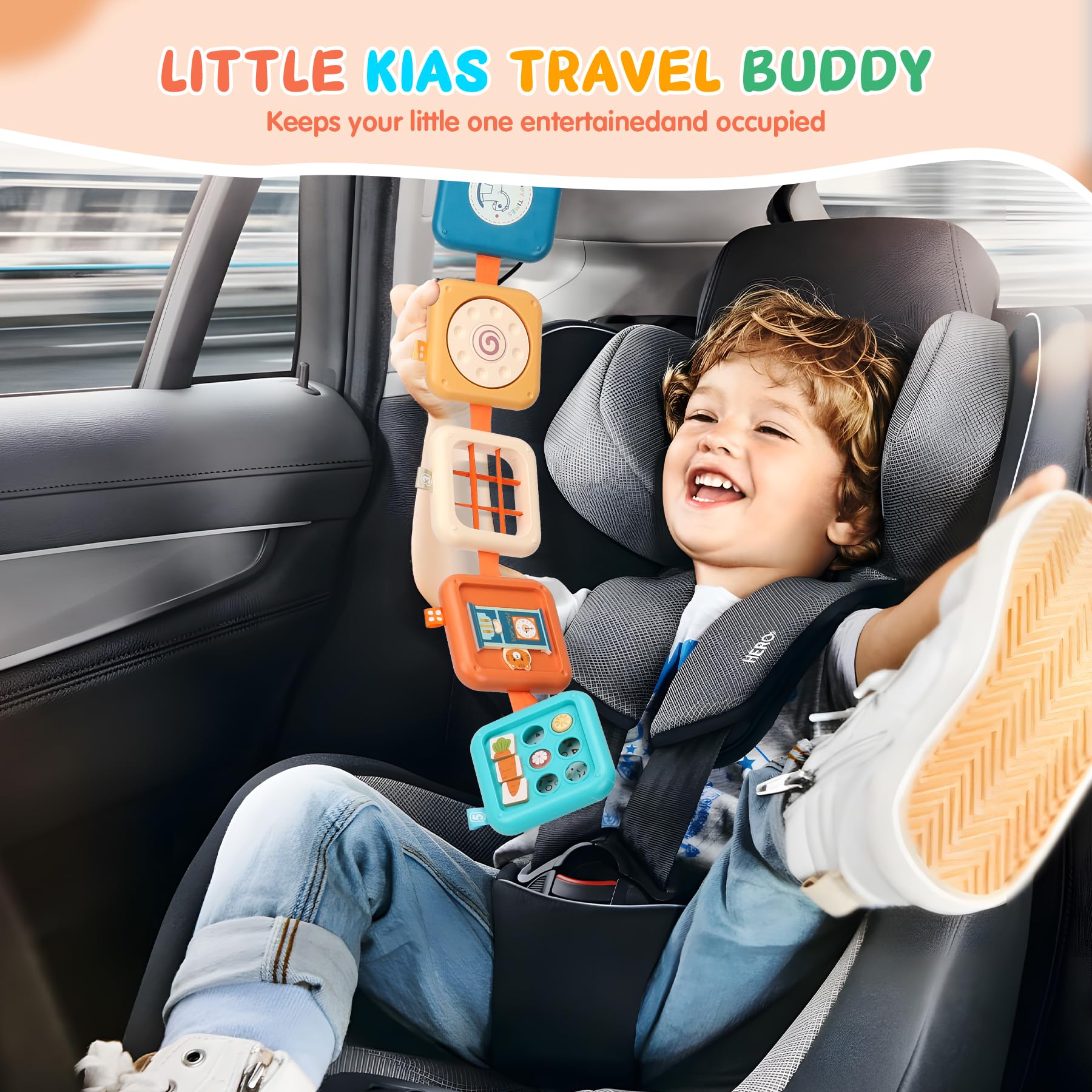 SOSUSHOE Busy Board spinning activity boosts fine motor skills on planes.