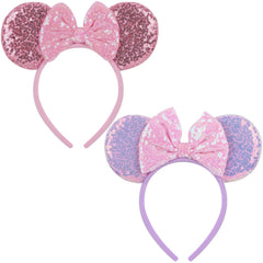 Sotaila pink purple mouse ears headband with sequins for cosplay and photos.