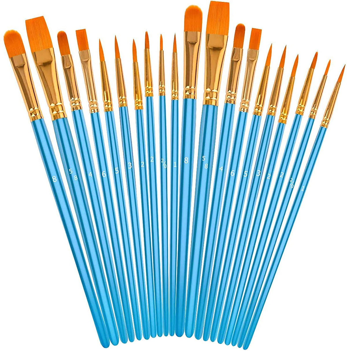 Soucolor 20pc round pointed-tip brushes for detailed acrylic work.