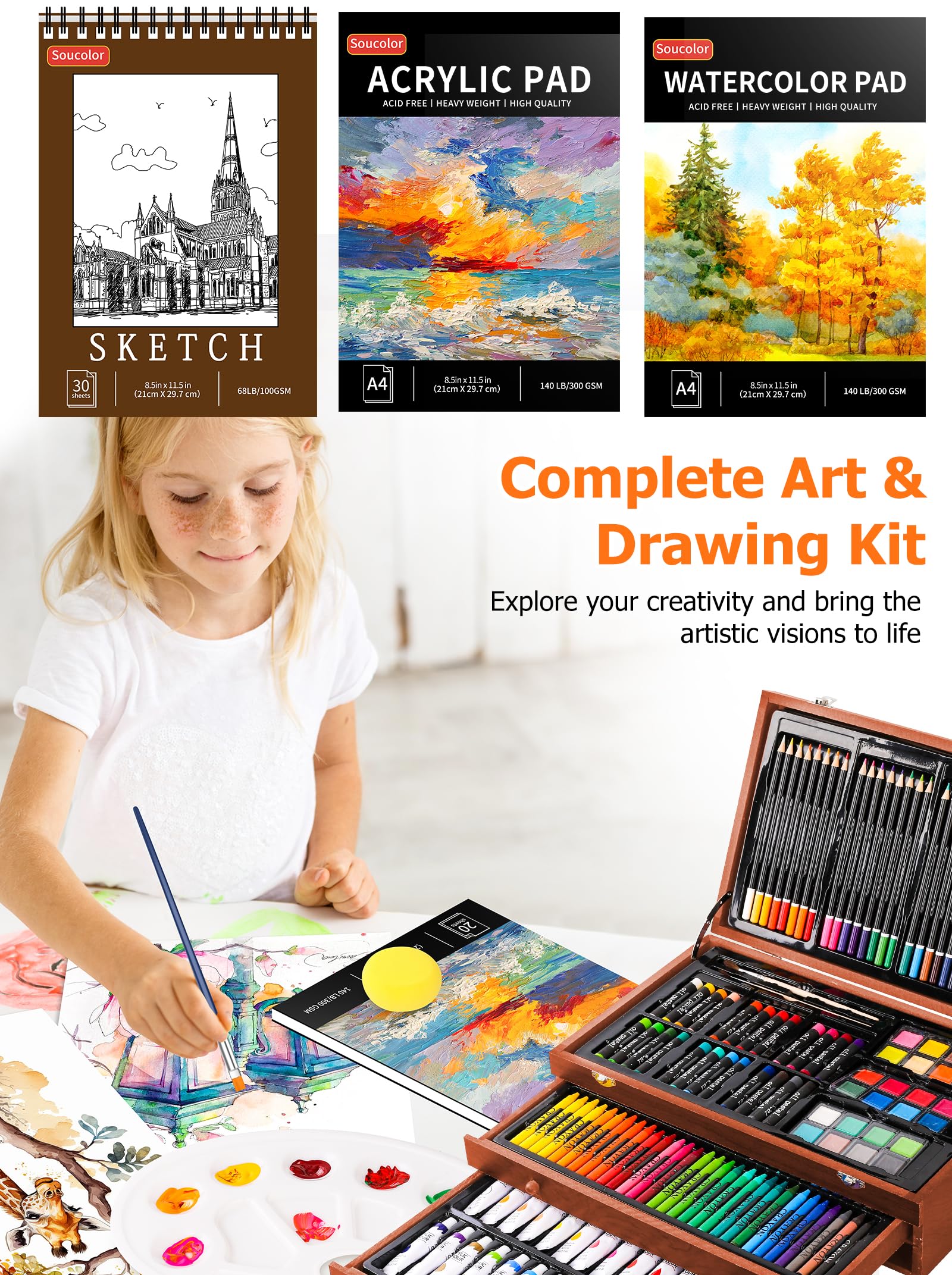 Soucolor 300gsm acrylic pad with textured surface for layering technique.
