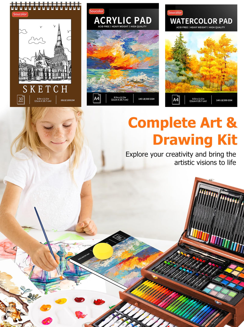 Soucolor 300gsm acrylic pad with textured surface for layering technique.