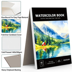 Soucolor 9x12 watercolor pad paper texture ideal for smooth washes.