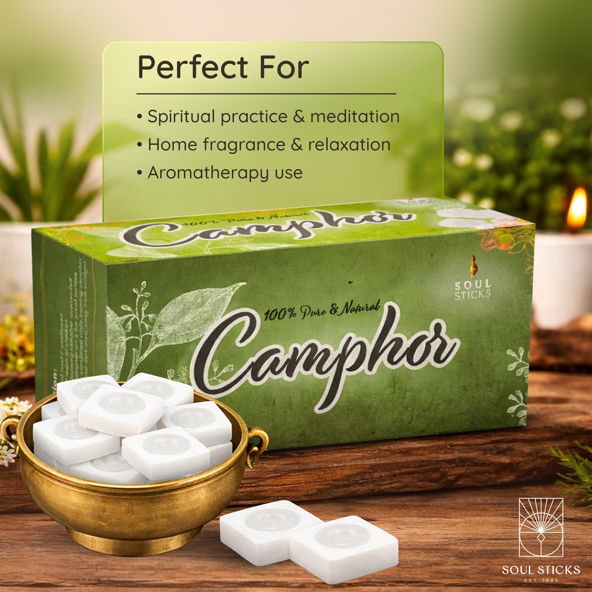 Soul Sticks camphor cubes close-up showing purity