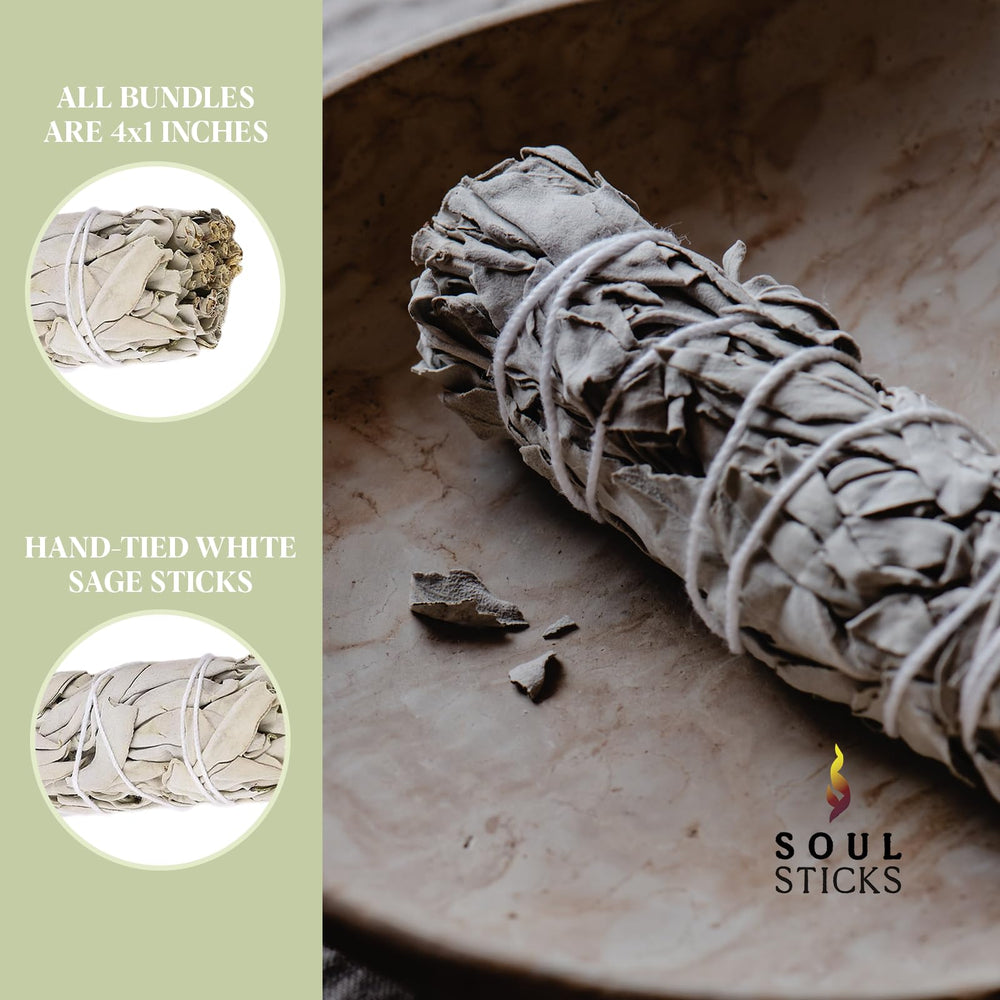 Soul Sticks organic white sage close-up highlights premium hand-tied quality.