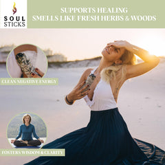 Soul Sticks sage holder and burn setup for safe, fragrant smudging.