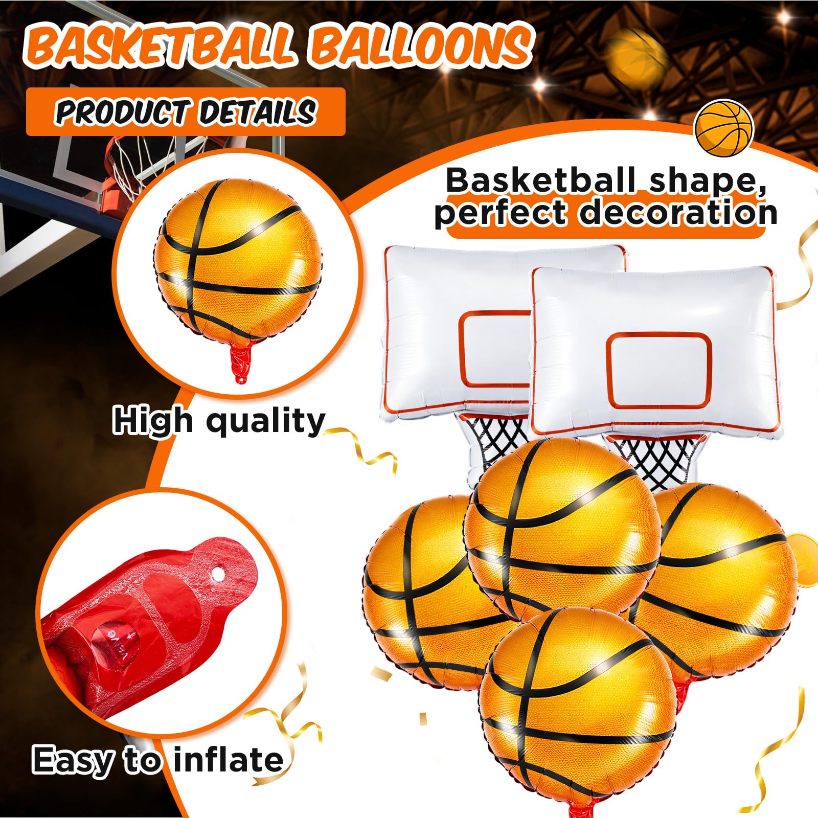 Soulchen 18-inch orange basketball balloon close-up for vibrant décor