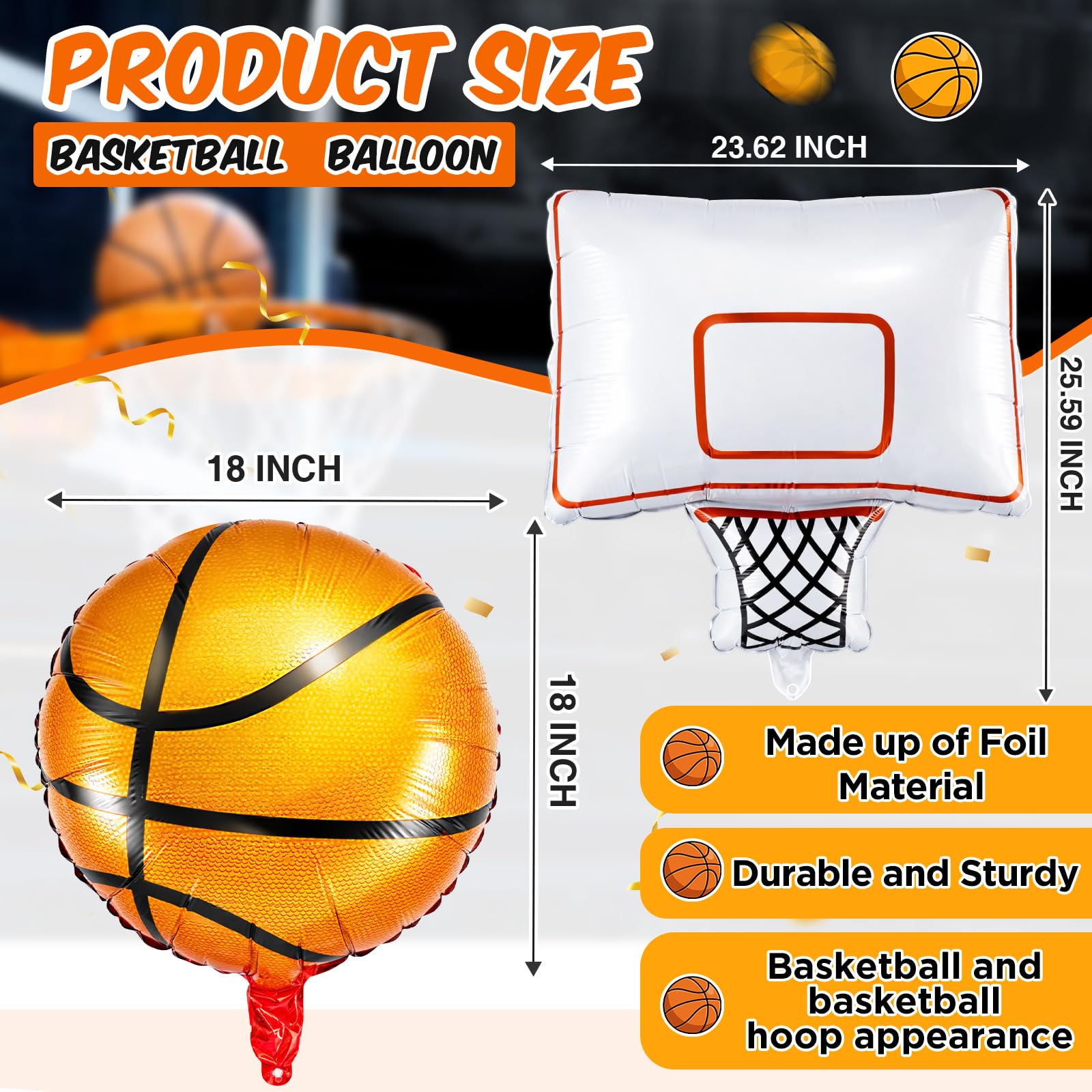 Soulchen 18-inch basketball balloon side view adds height to venue decor