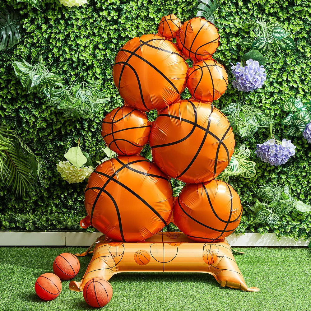 Soulchen basketball party decor anchors easily with field base stands.