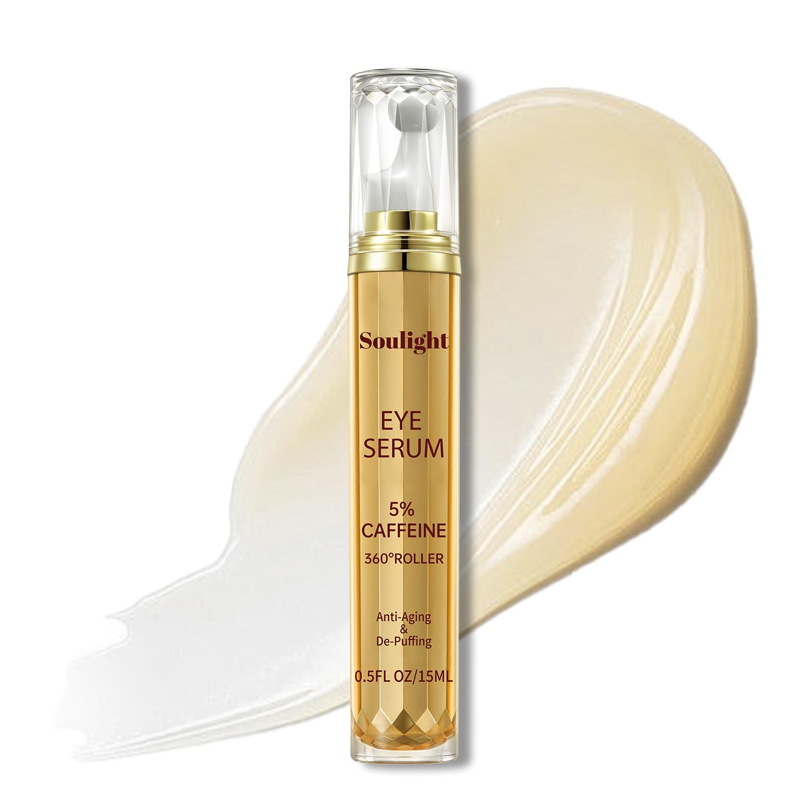 Soulight Eye Serum bottle pour highlighting caffeine and retinol for targeted under-eye care.