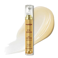 Soulight Eye Serum bottle pour highlighting caffeine and retinol for targeted under-eye care.