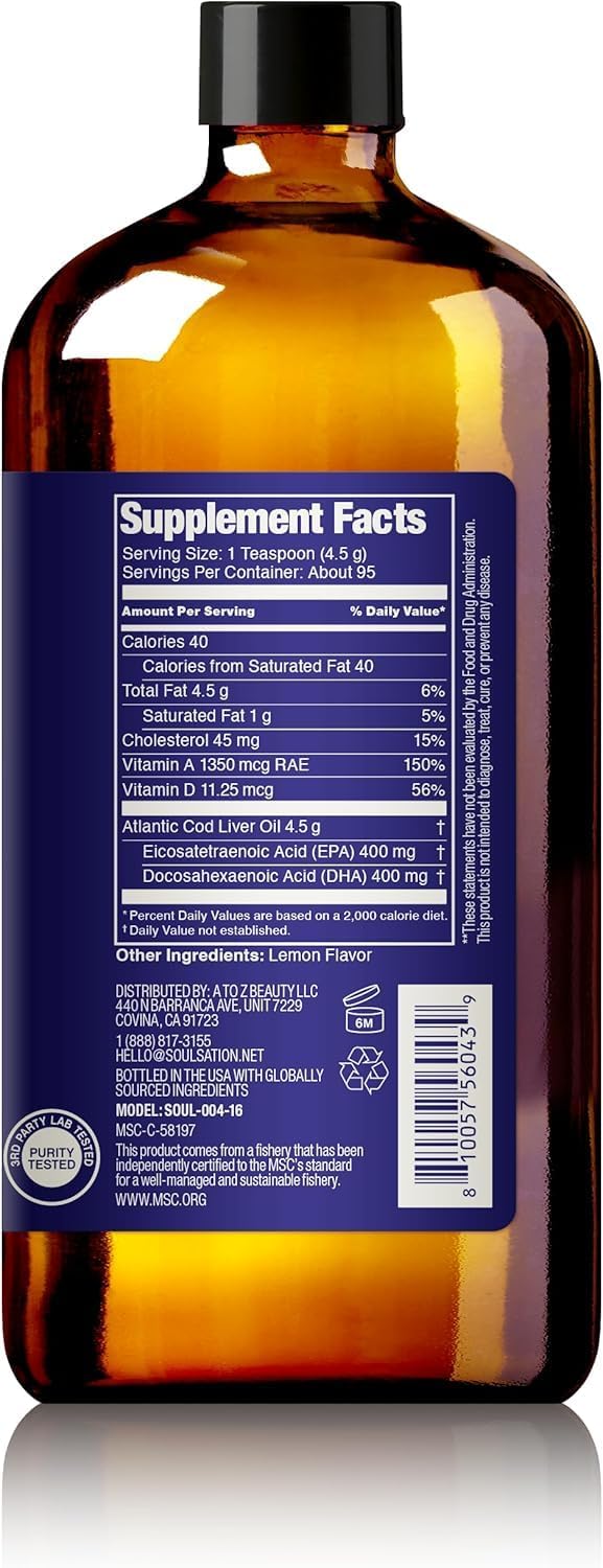 SOULSATION lemon-label bottle communicates non-GMO and MSC-certified quality
