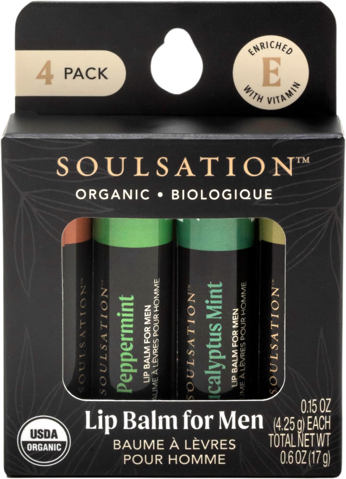 SOULSATION lip balm set with four flavors in packaging for daily lip care.