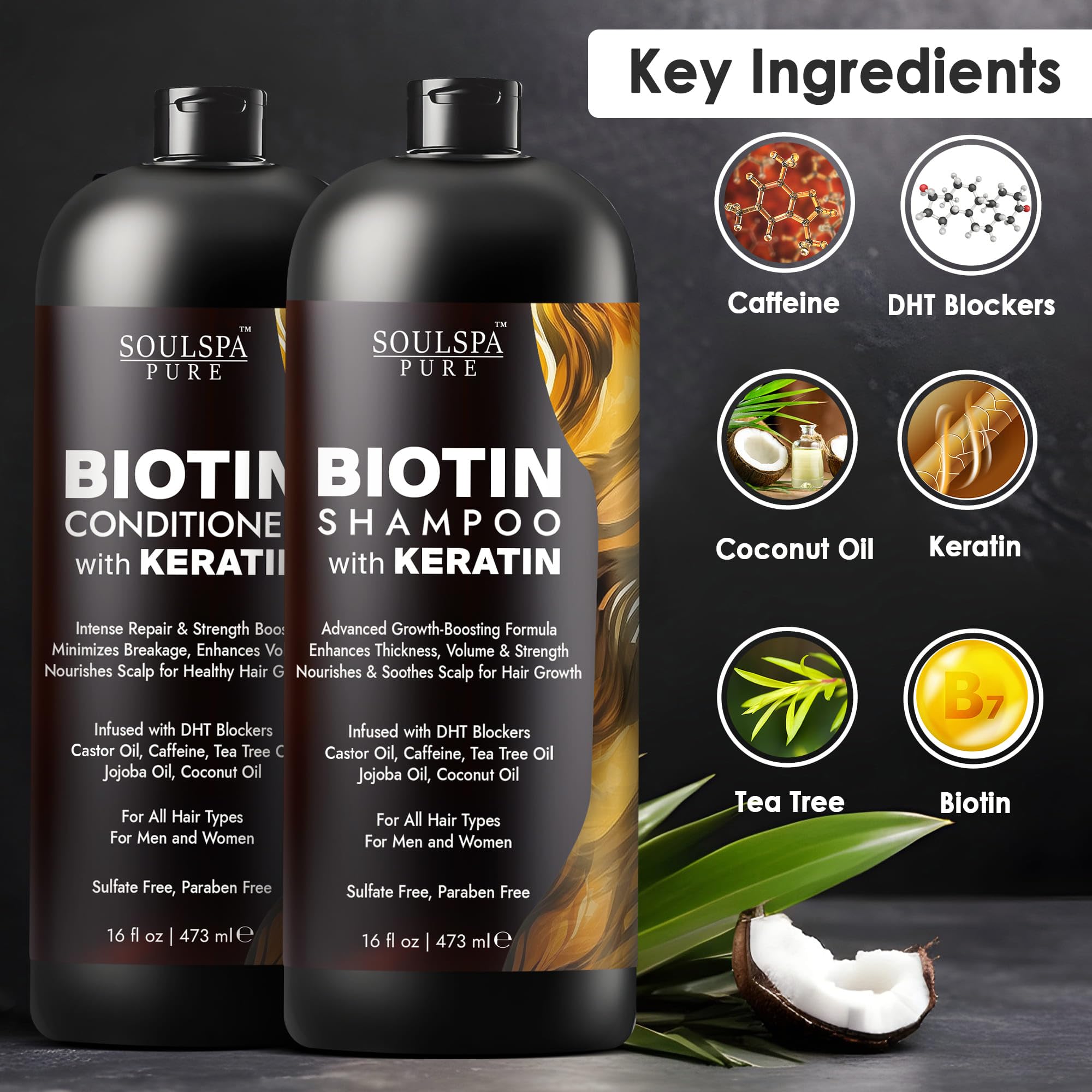 SoulSpa Pure Biotin Conditioner bottle with keratin for smoother hair
