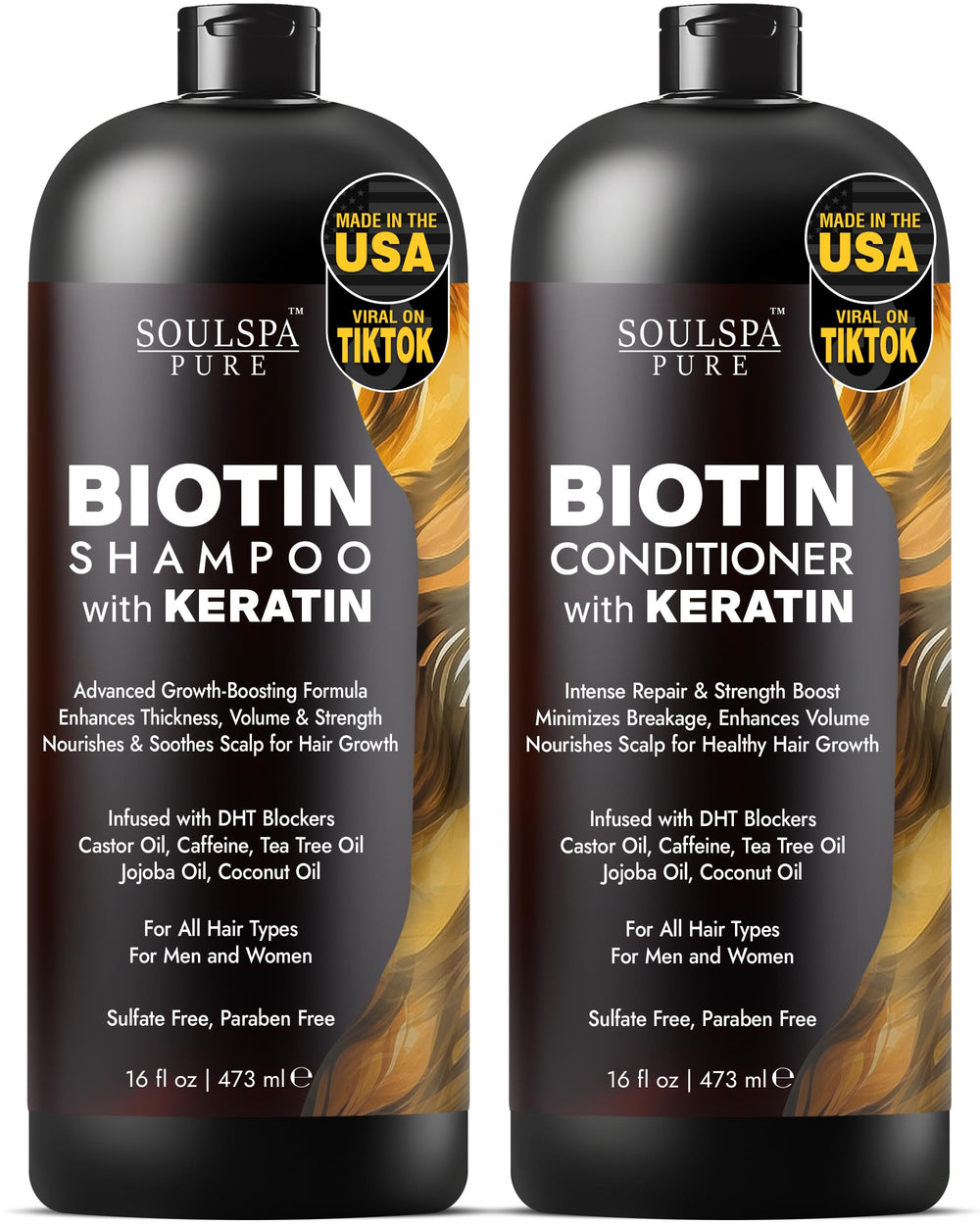 SoulSpa Pure Biotin Shampoo bottle with keratin for thinning hair support