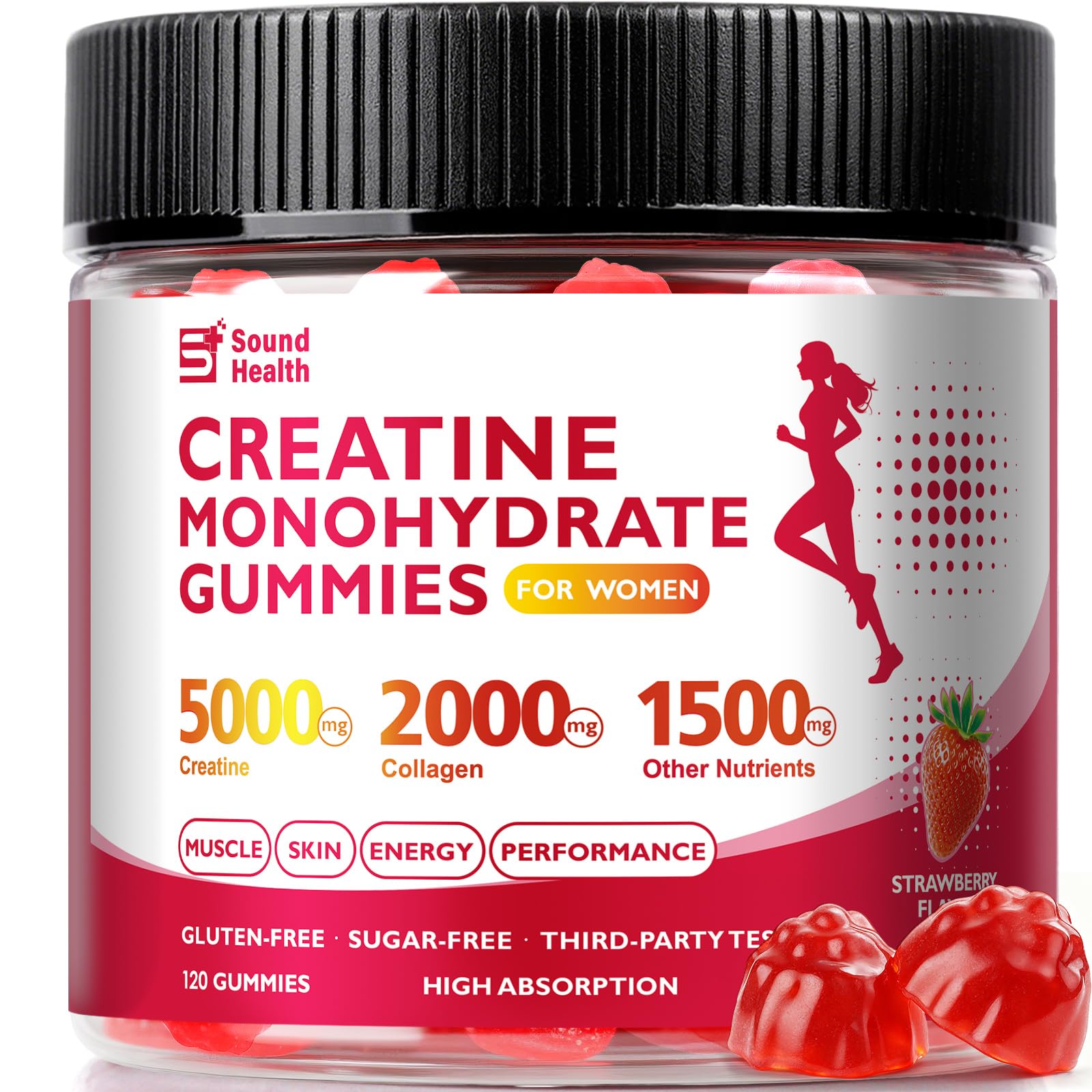 Sound Health Organic 12-in-1 Creatine Gummies bottle for easy daily use.