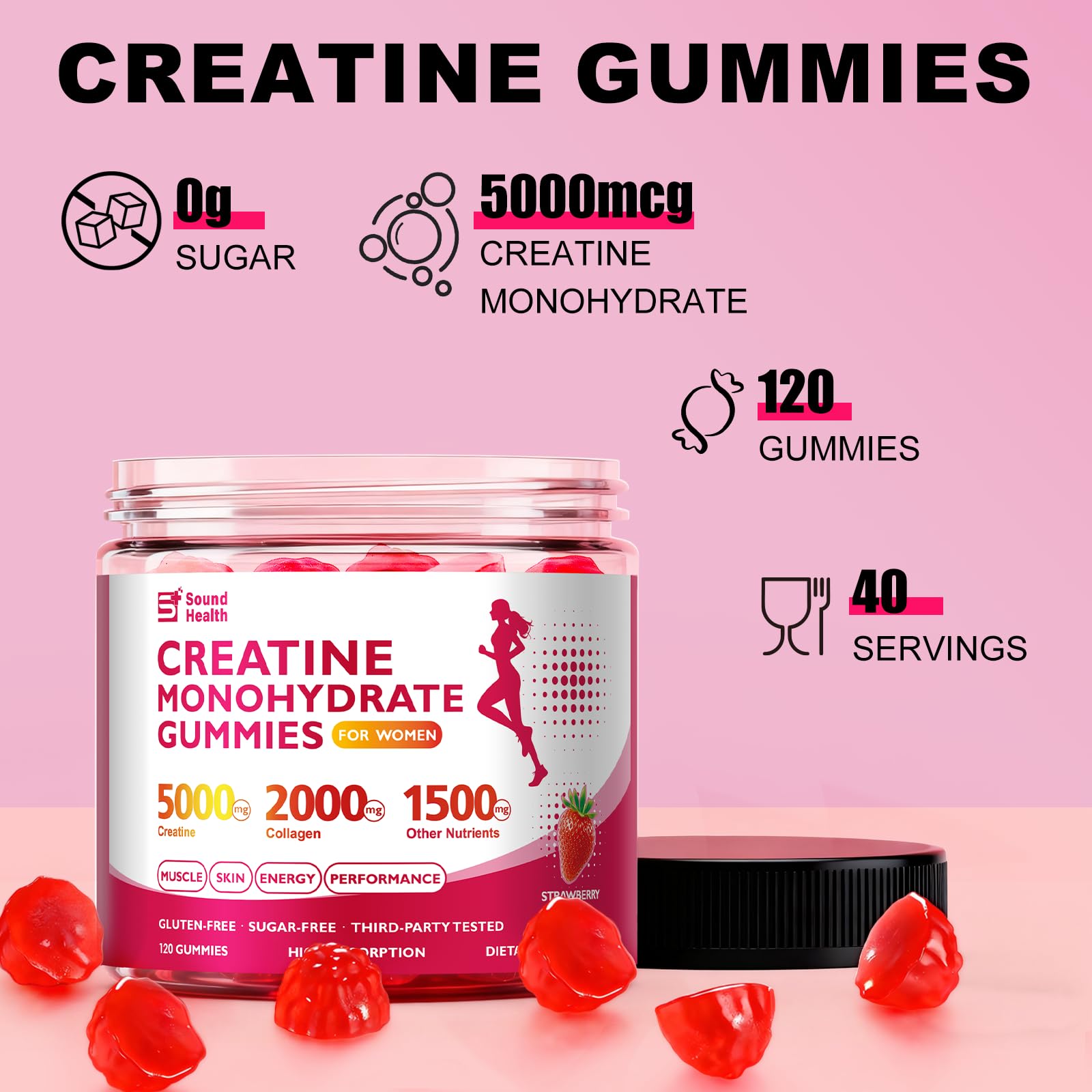 Sound Health Organic vegan sugar-free gummies bottle emphasizes plant-based formula.