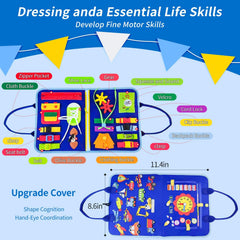 Soupost Busy Book with dress-up and shape matching for independent play.
