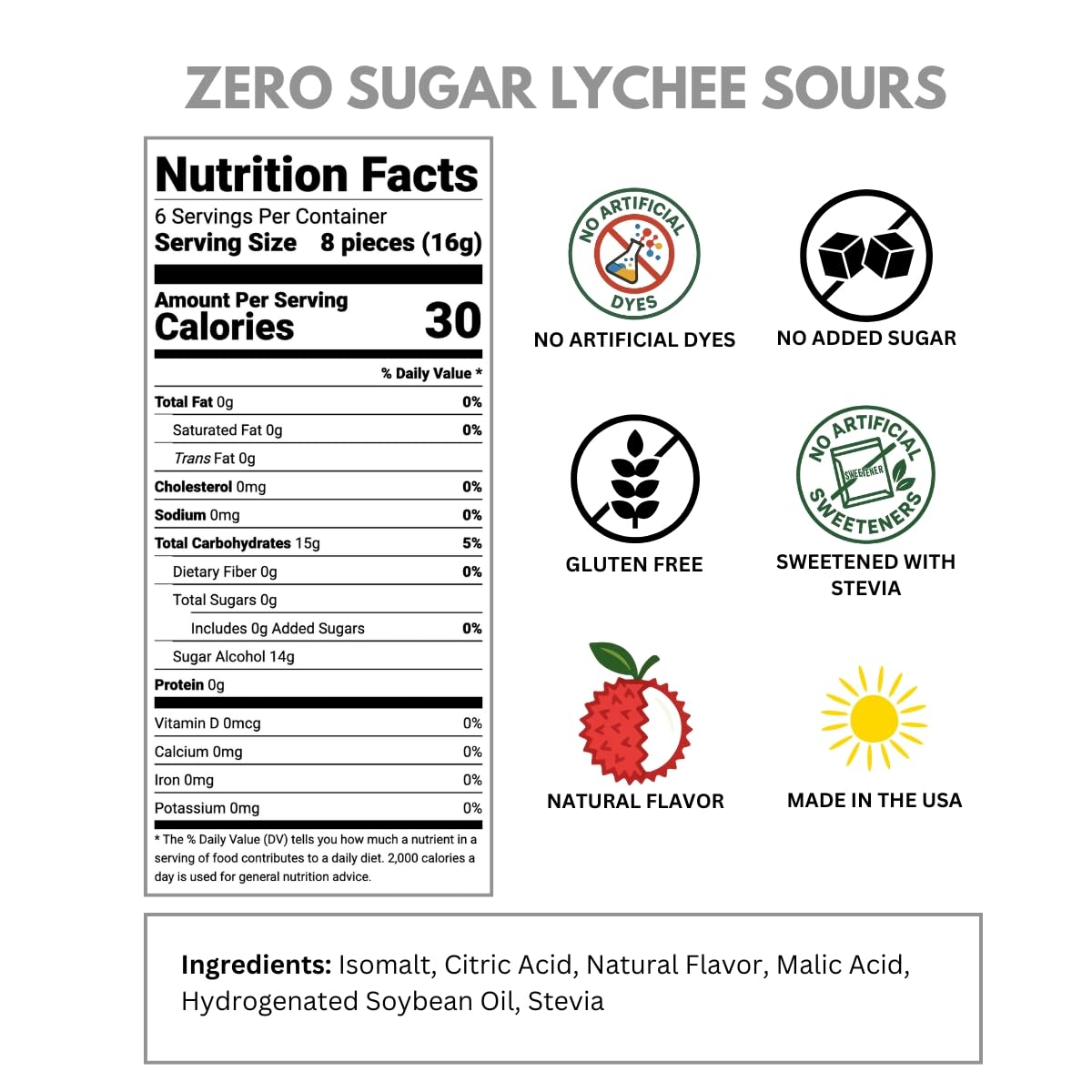 Sour Drops Lychee candies with fragrant, tart flavor.