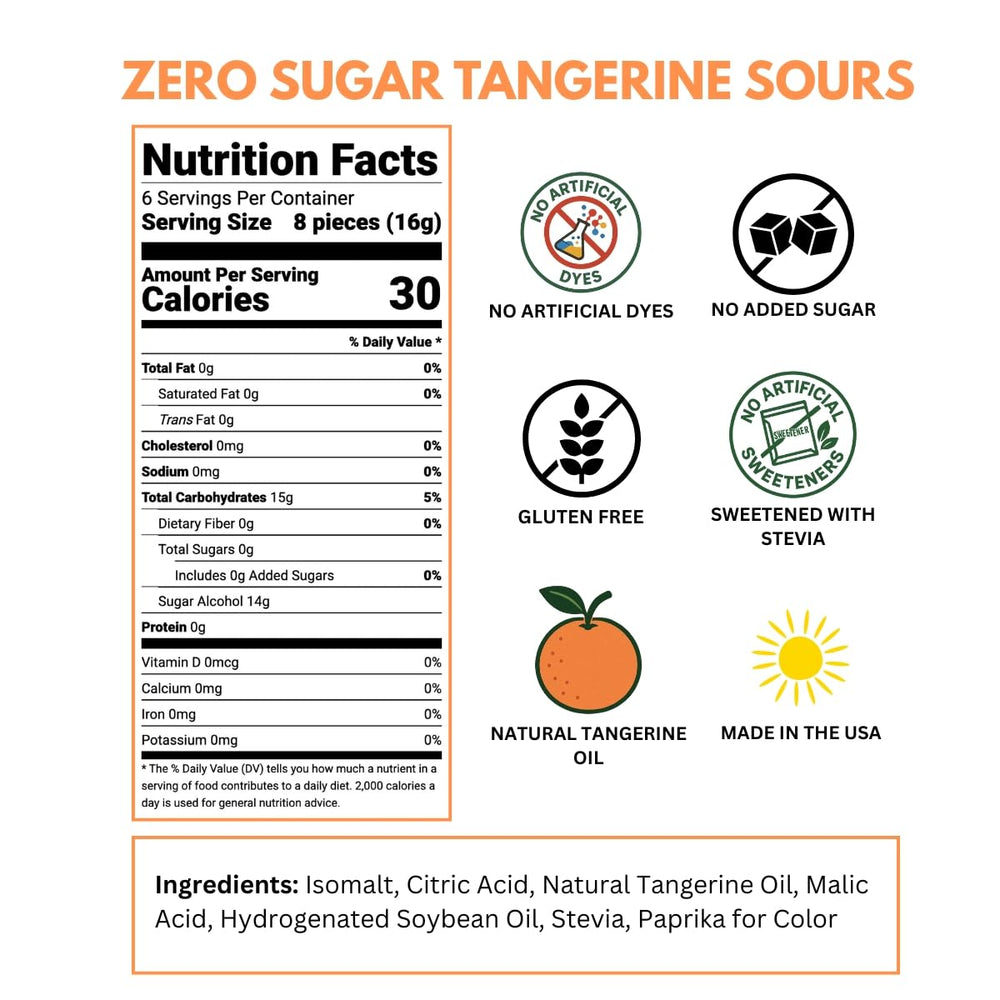 Sour Drops Tangerine candies with tangy exterior and sweet center.