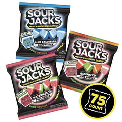 Sour Jacks assorted fruit pouch showcasing colorful gummies for sharing