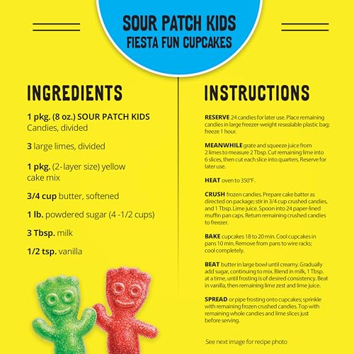 Sour Patch Kids assorted fruit flavors display, vibrant colors for party candy.