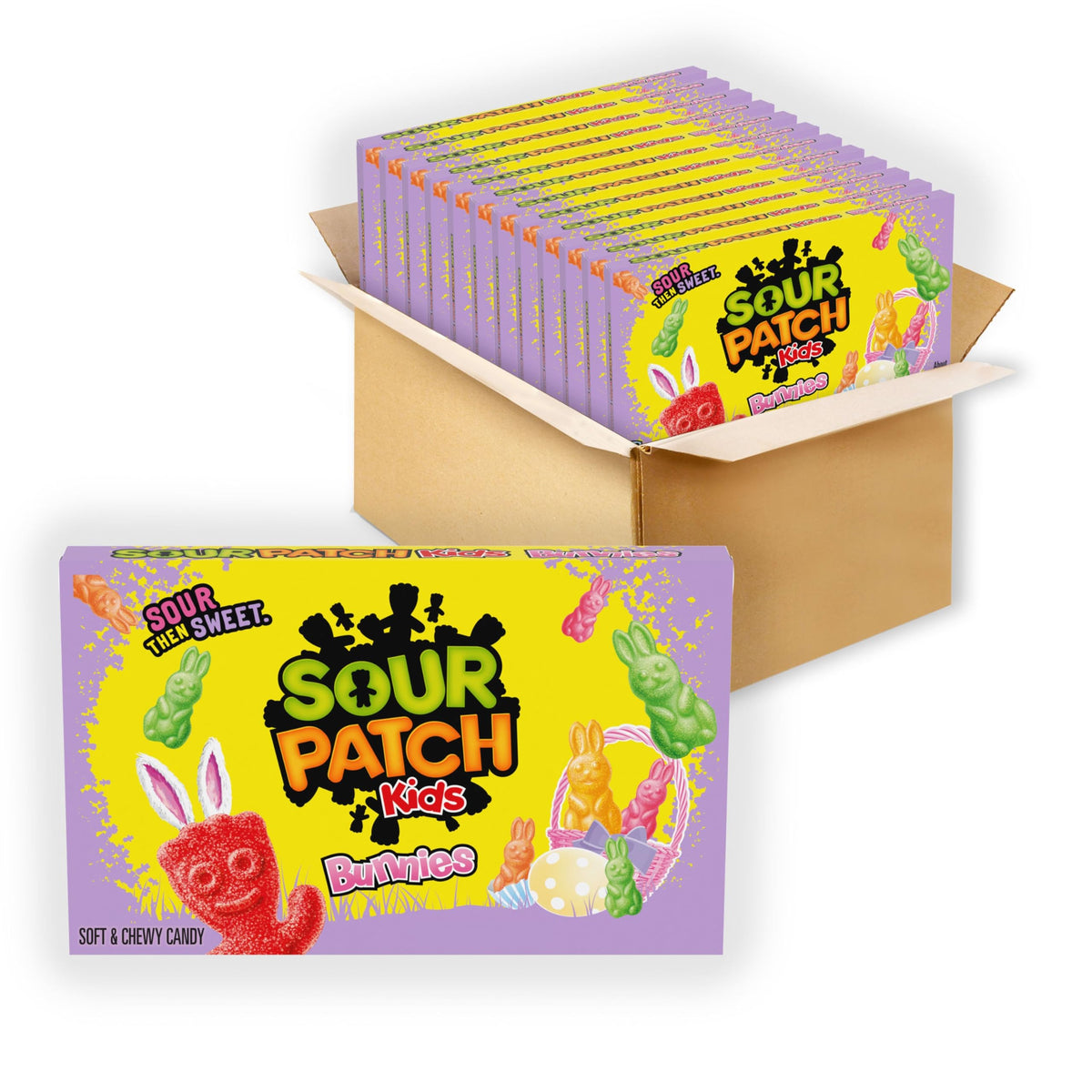 Sour Patch Kids Bunnies Easter boxes ready for gifting and sharing.