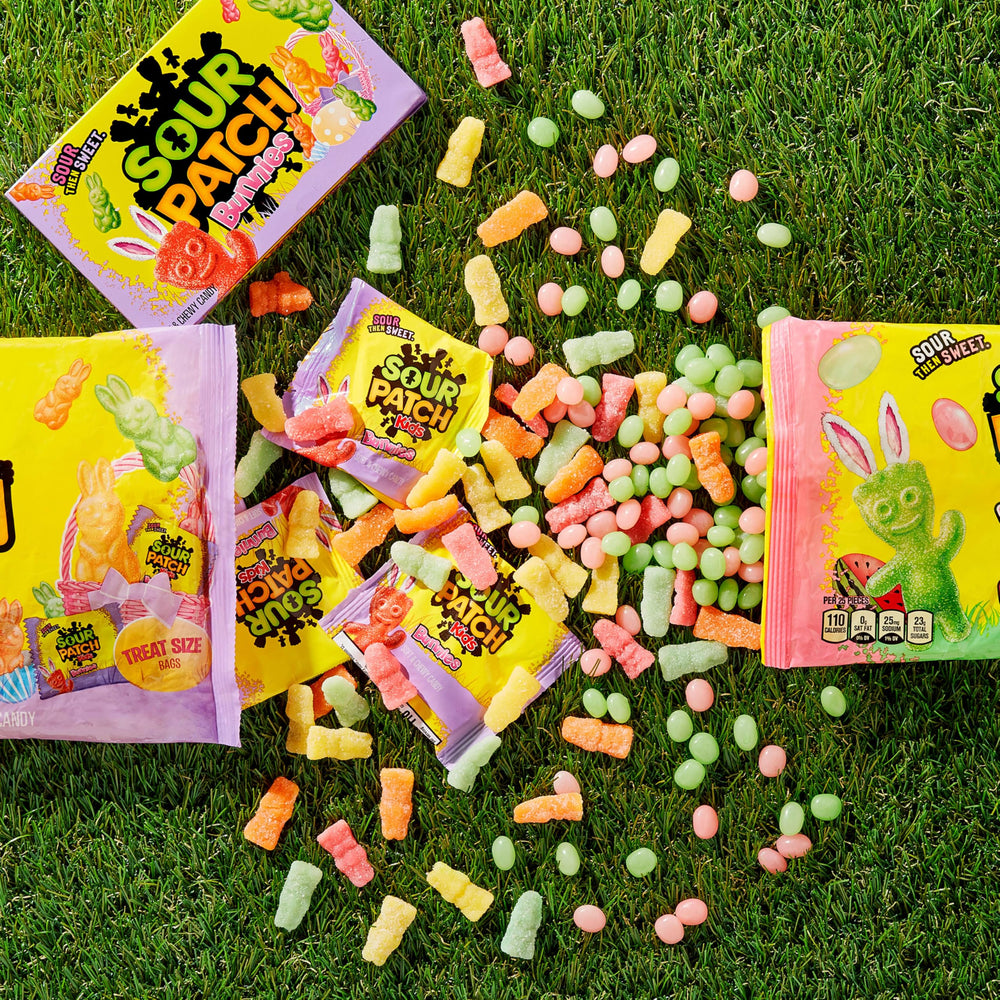 Unpack Sour Patch Kids Bunnies for bulk candy exchanges.
