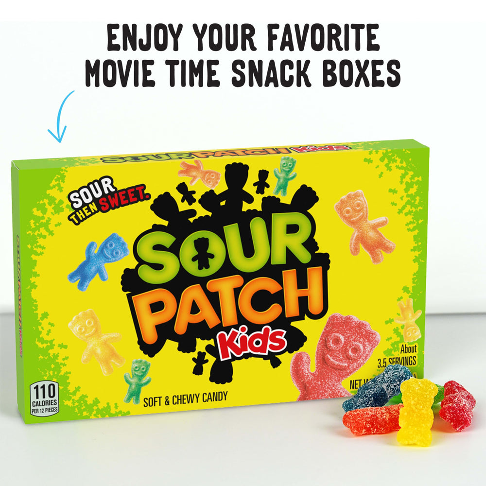 SOUR PATCH KIDS movie theater boxes pack, front view, ideal for cinema snacks