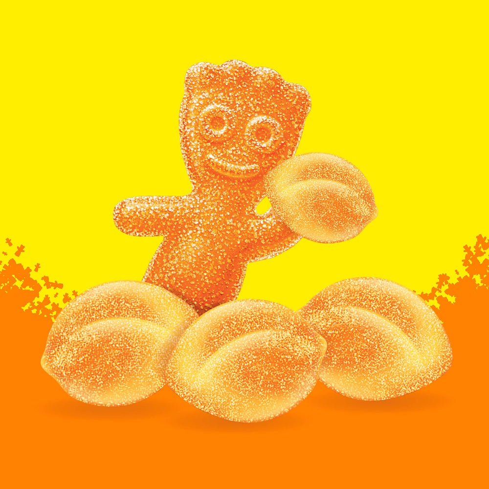 Movie night treat featuring peach Sour Patch Kids