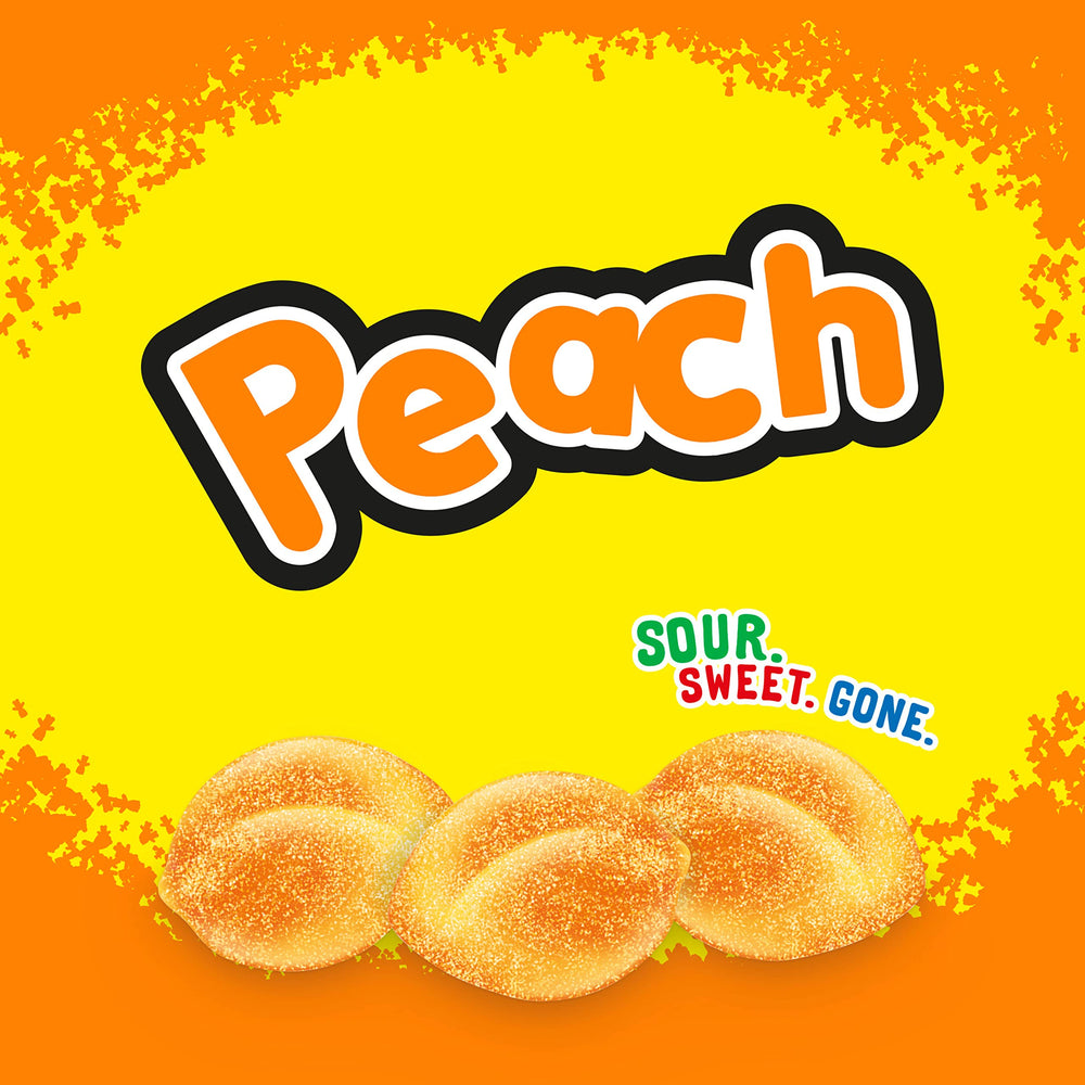 Peach Sour Patch Kids showing the sweet-and-sour twist
