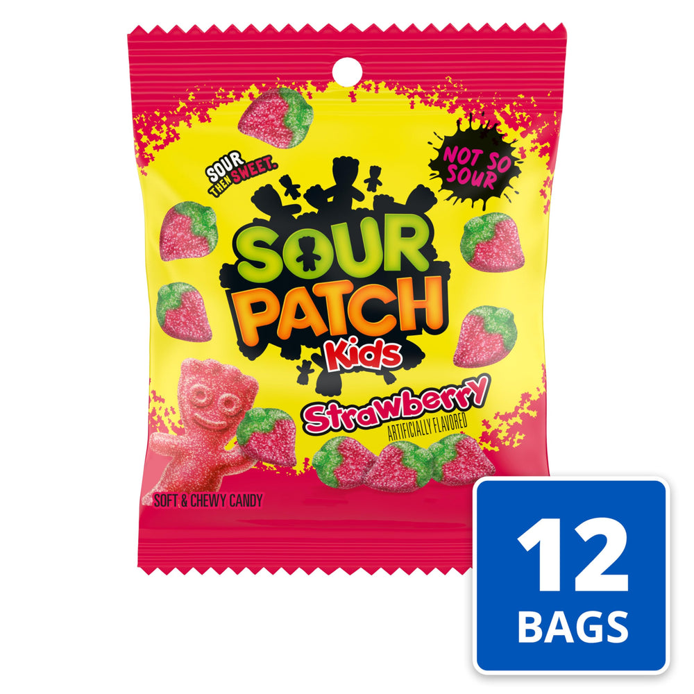 Sour Patch Kids strawberry bowl display, great for sharing at parties