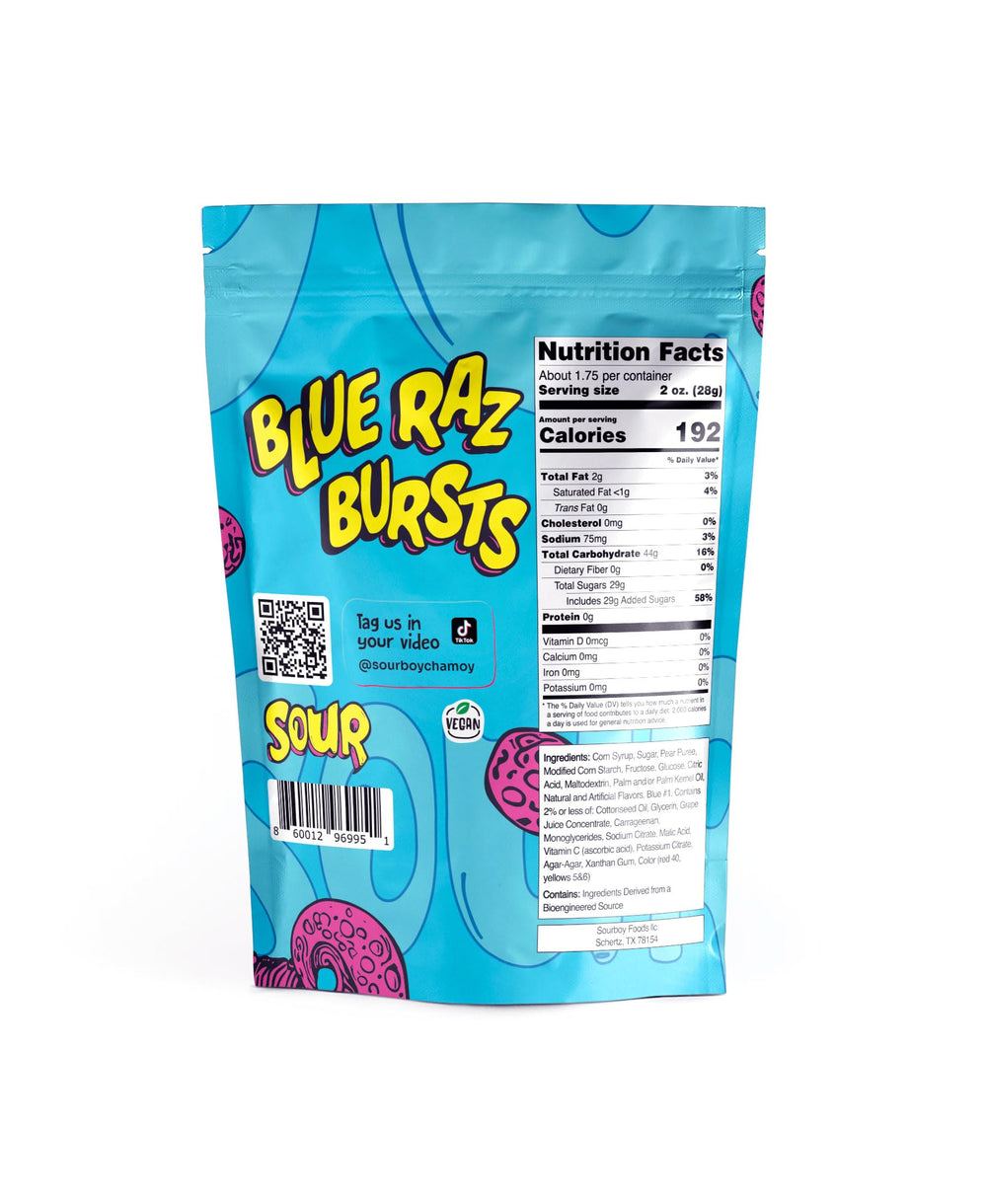 Sourboy Blue Raspberry Gushers resealable bag keeps freshness for on-the-go enjoyment.