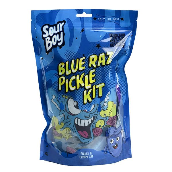 Sourboy Blue Raspberry Pickle presented as a bold centerpiece for adventurous snacking.
