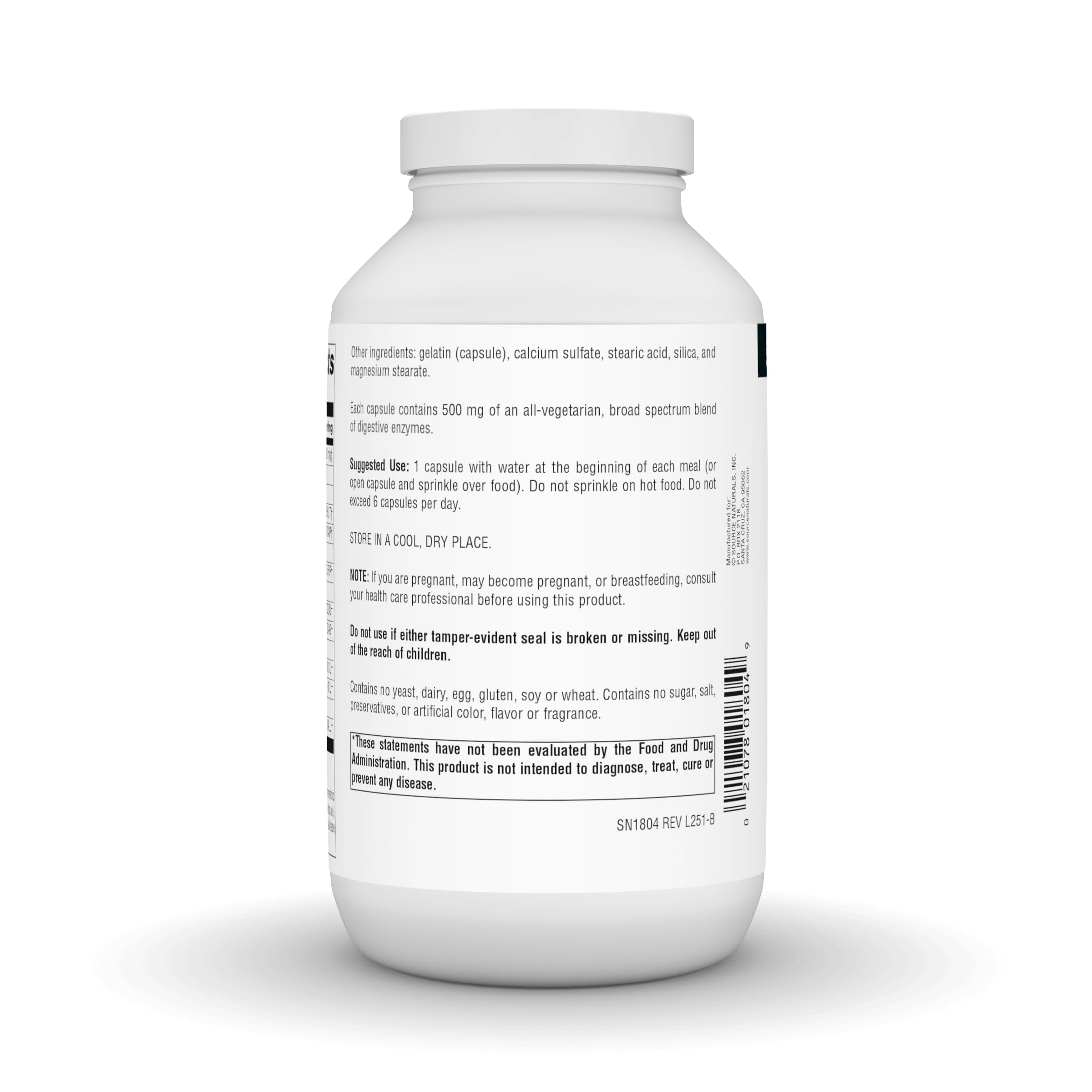 Bio-Aligned enzyme blend detail on Source Naturals packaging for digestion support
