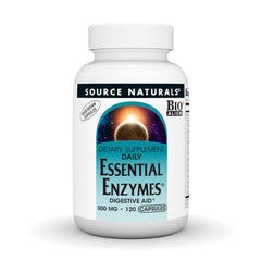 Source Naturals Essential Enzymes bottle front for digestive support after meals.