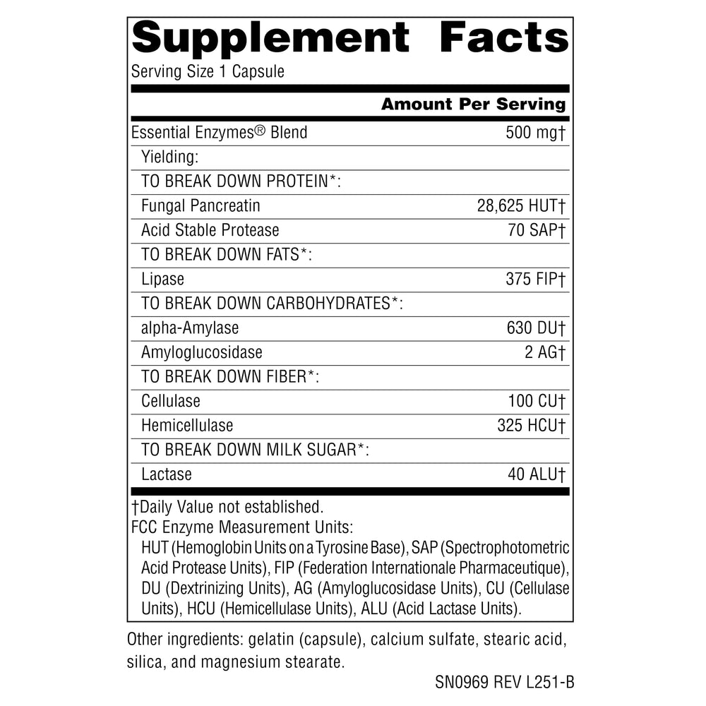 Source Naturals Essential Enzymes capsules, vegetarian formula for daily meals.