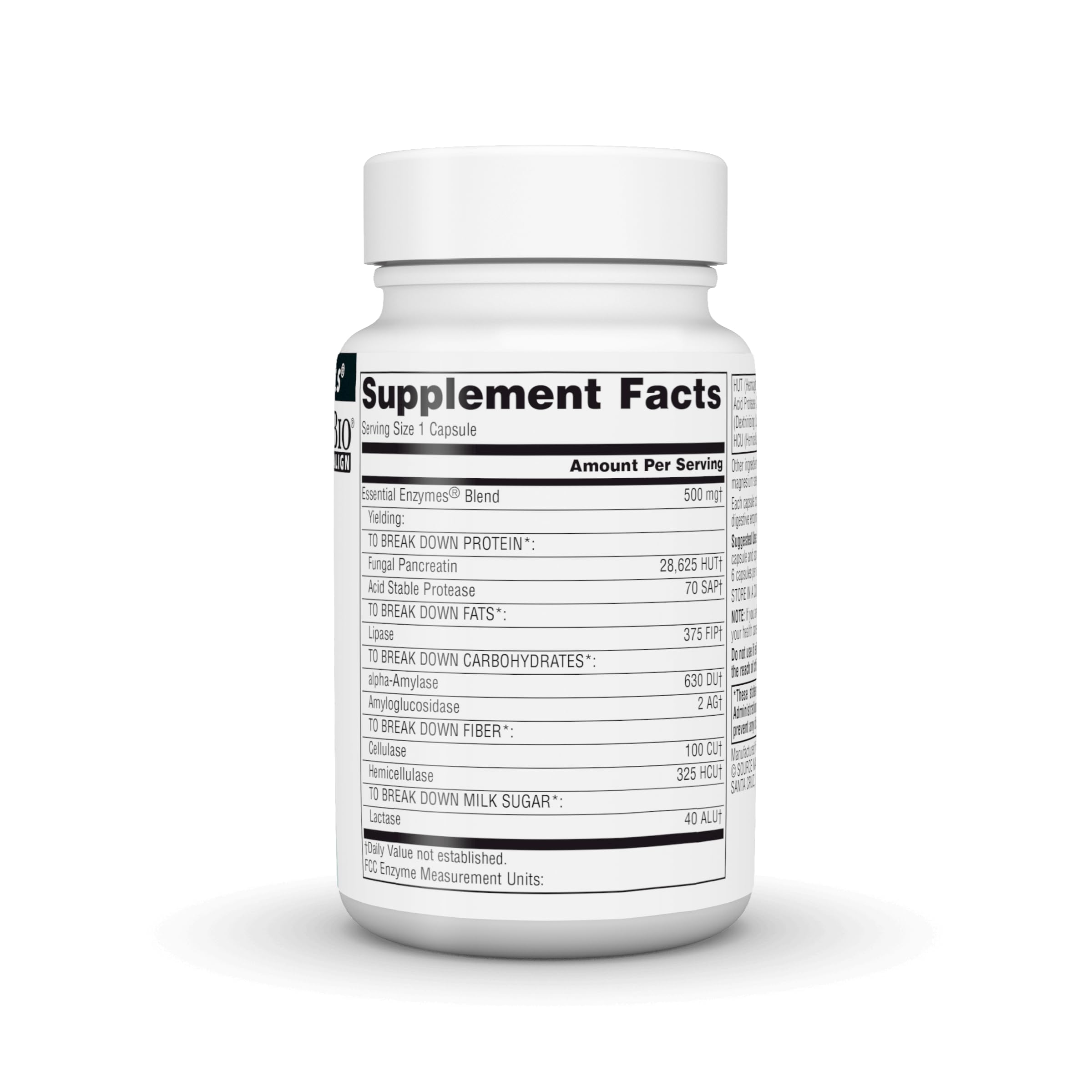 Source Naturals Essential Enzymes label view highlights eight enzymes