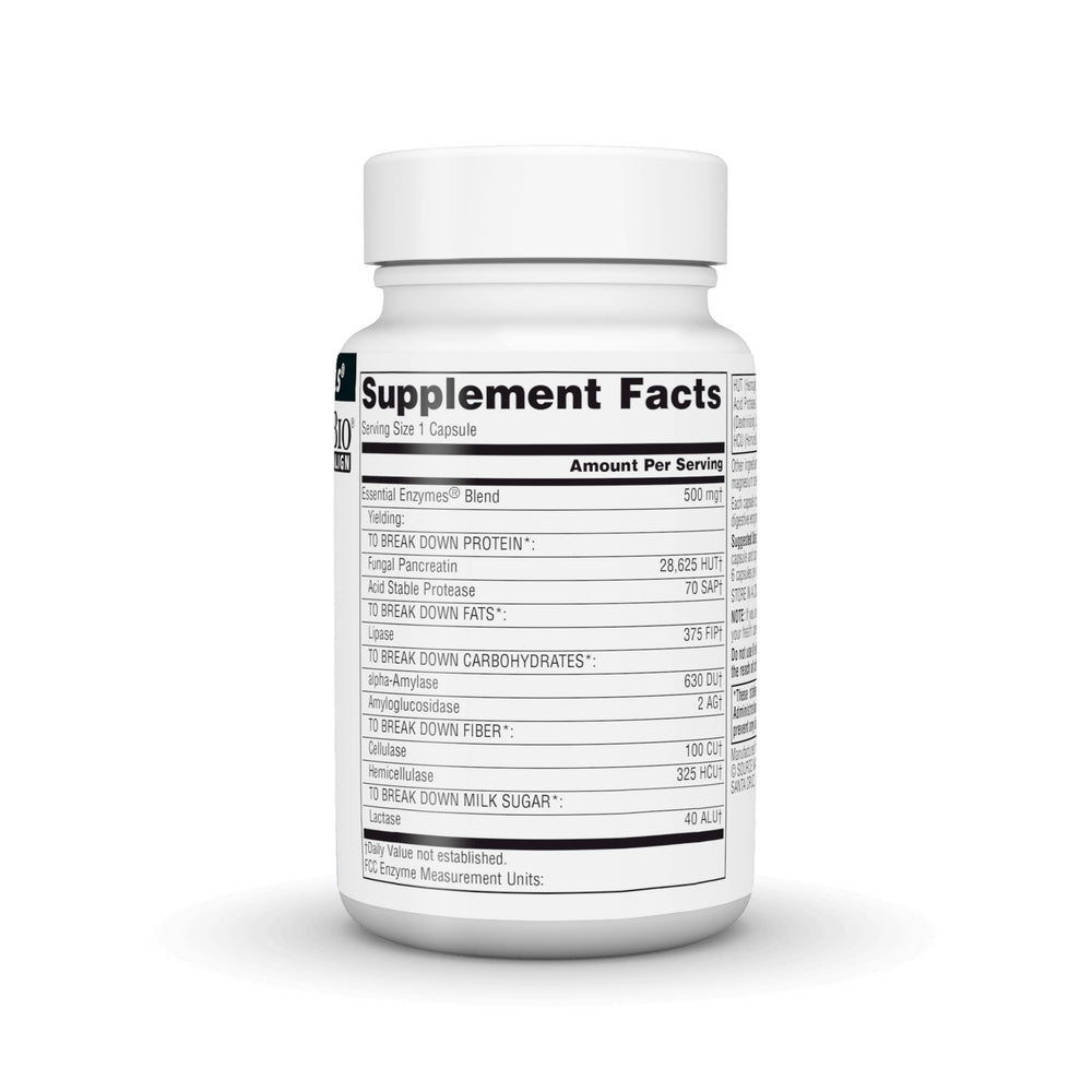 Source Naturals Essential Enzymes label view highlights eight enzymes