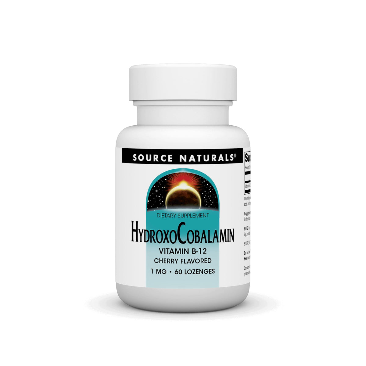 Source Naturals HydroxoCobalamin cherry lozenge front view for daily energy support.