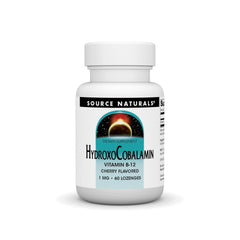 Source Naturals HydroxoCobalamin cherry lozenge front view for daily energy support.