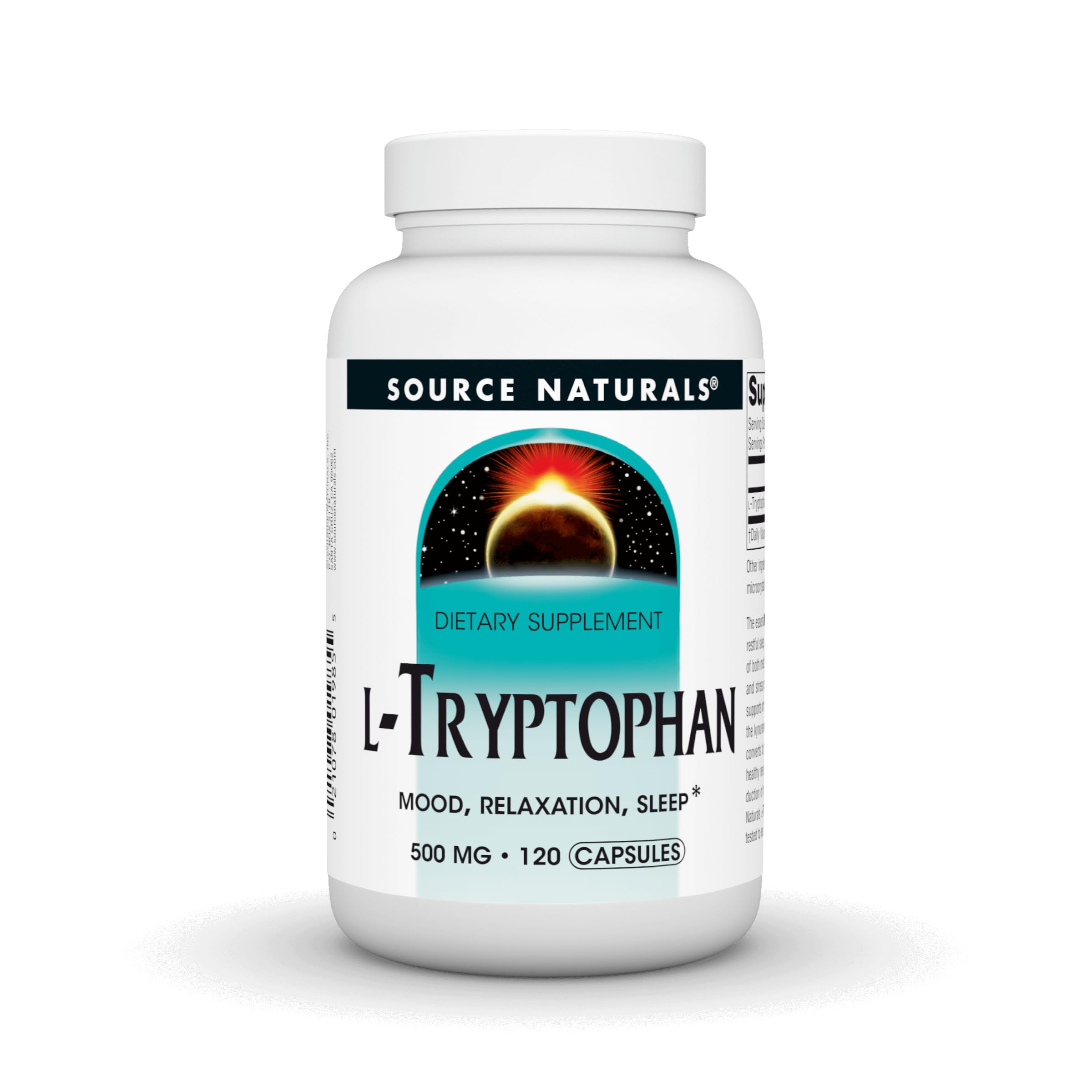Source Naturals L-Tryptophan bottle front for mood support