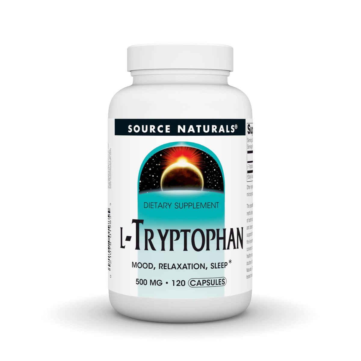 Source Naturals L-Tryptophan bottle front for mood support