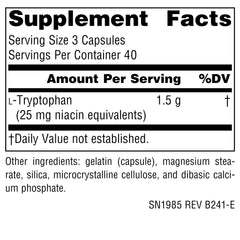 Source Naturals L-Tryptophan capsules close-up showing 500 mg