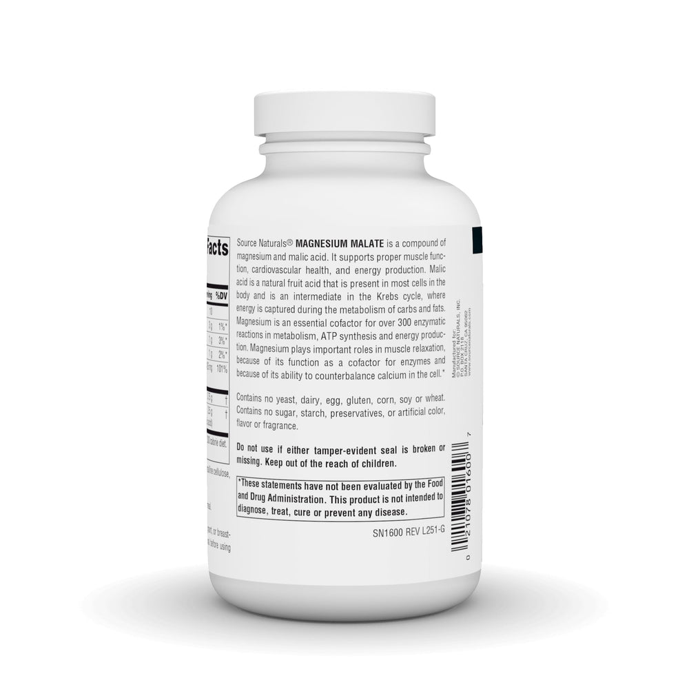 Source Naturals Magnesium Malate bottle on kitchen counter suggesting daily routine.