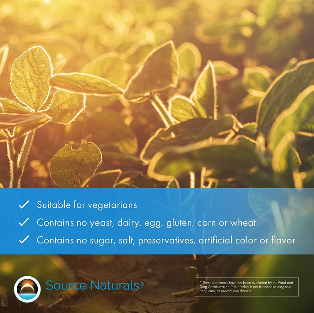 Source Naturals Beta Sitosterol dosage chart shows daily serving guidelines