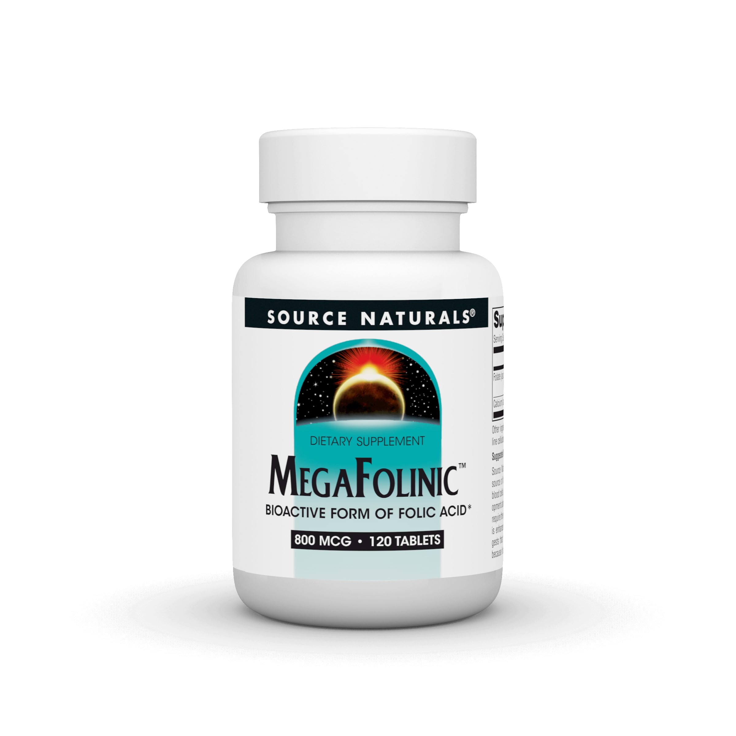 Source Naturals MegaFolinic tablet closeup for daily folate support